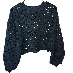 ZENANA Black Multicolor Speckled Open Knit Oversized Cropped Sweater L/XL